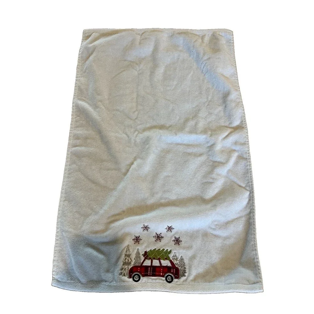 Balsam & Fir Trading Co. Christmas Hand Towel Embroidered Cotton 16x28 cottage